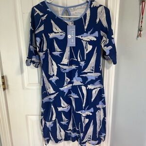 Anaclaré Navy & White Sailboat Print Dress Size Small. NWT